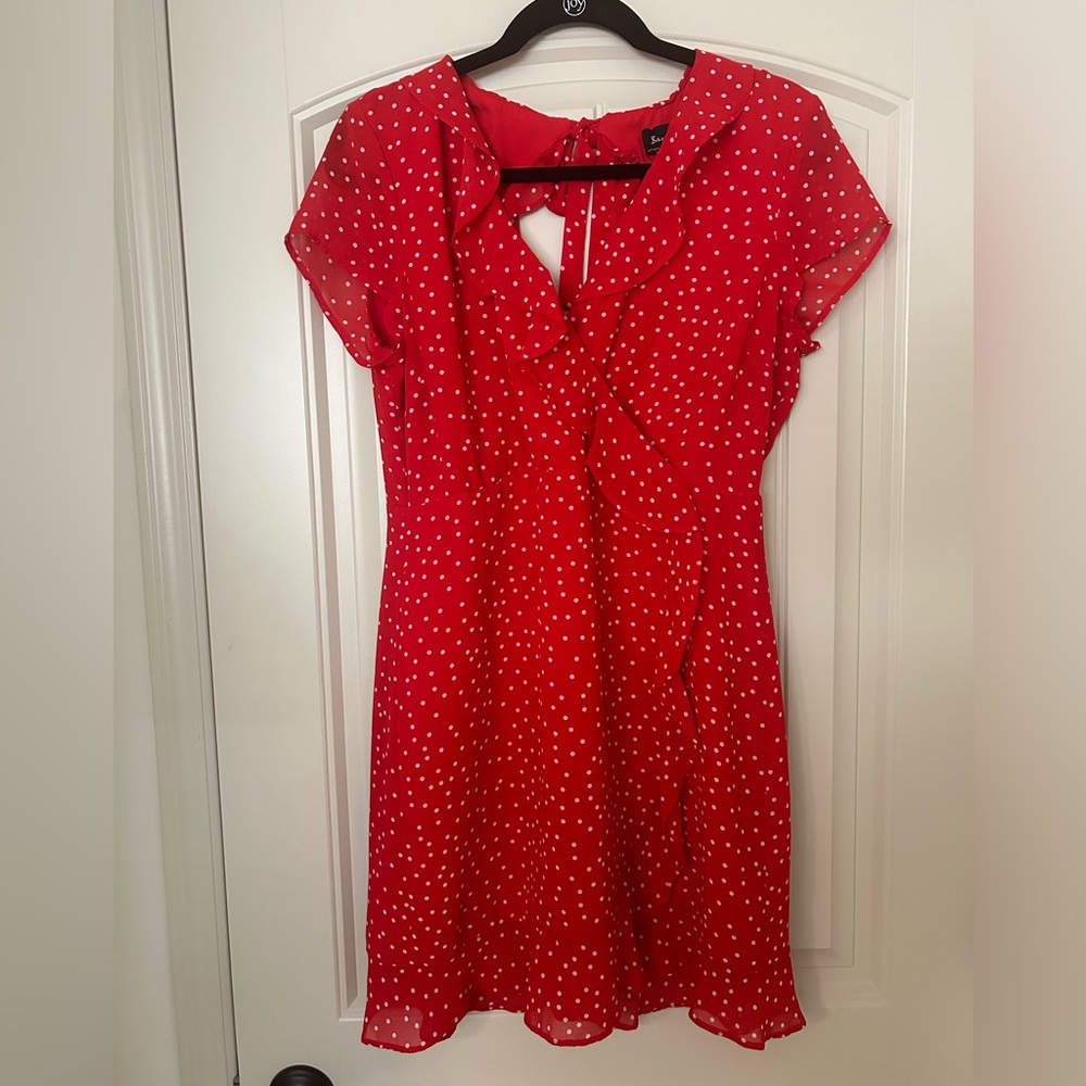 Bardot Red Polka Dot Ruffled Dress